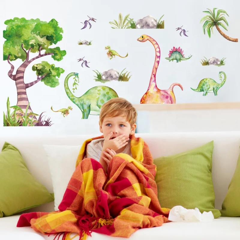 
HM92028 Cartoon Dino Wall Sticker Removable DIY Vinyl Colorful Dinosaur Kids Bedroom Decor 