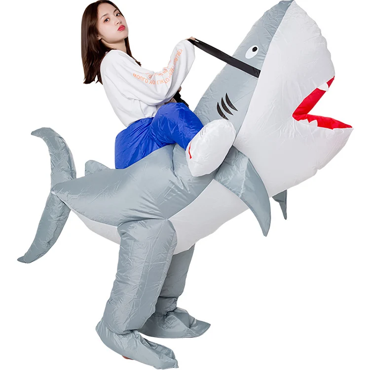 Funny Gray Shark riding adult costume inflatable suit for party cosplay