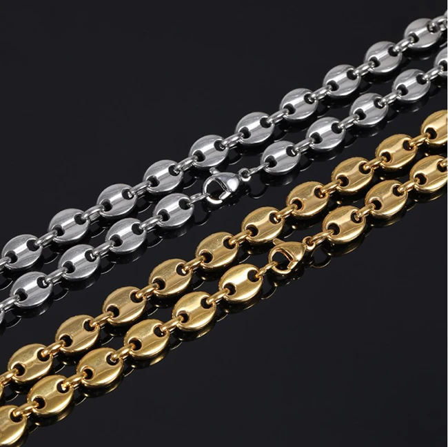  New Trending Punk Hip Hop Style Stainless Steel Chain Jewelry 18k Gold Plated Coffee Beans