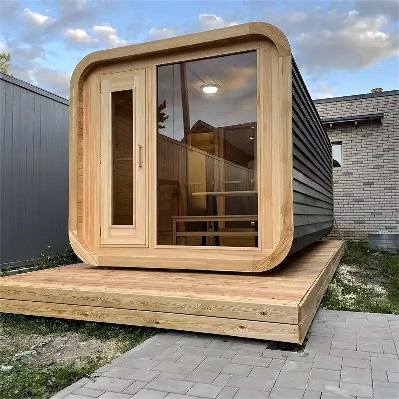 Premium Cube Outdoor Sauna 4-Person, Elegant Cedar Wood & Digital Control Panel, Factory Price