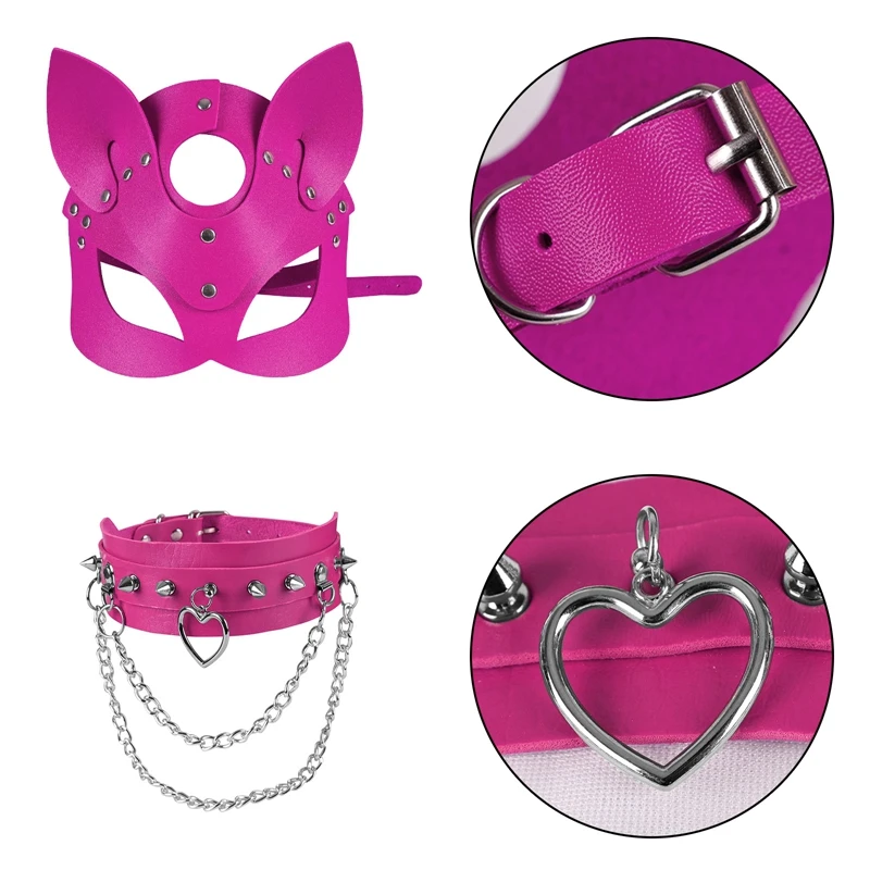 Leather Head Harness Unisex Hood  Punk Goth Fetish Cosplay Adjustable Black  for Show Night Party