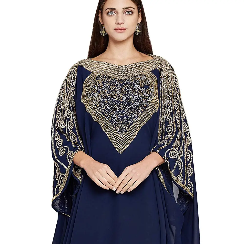 
lea stet High Fashion dark blue Abaya Caftan, Embellished Beaded kaftan, 