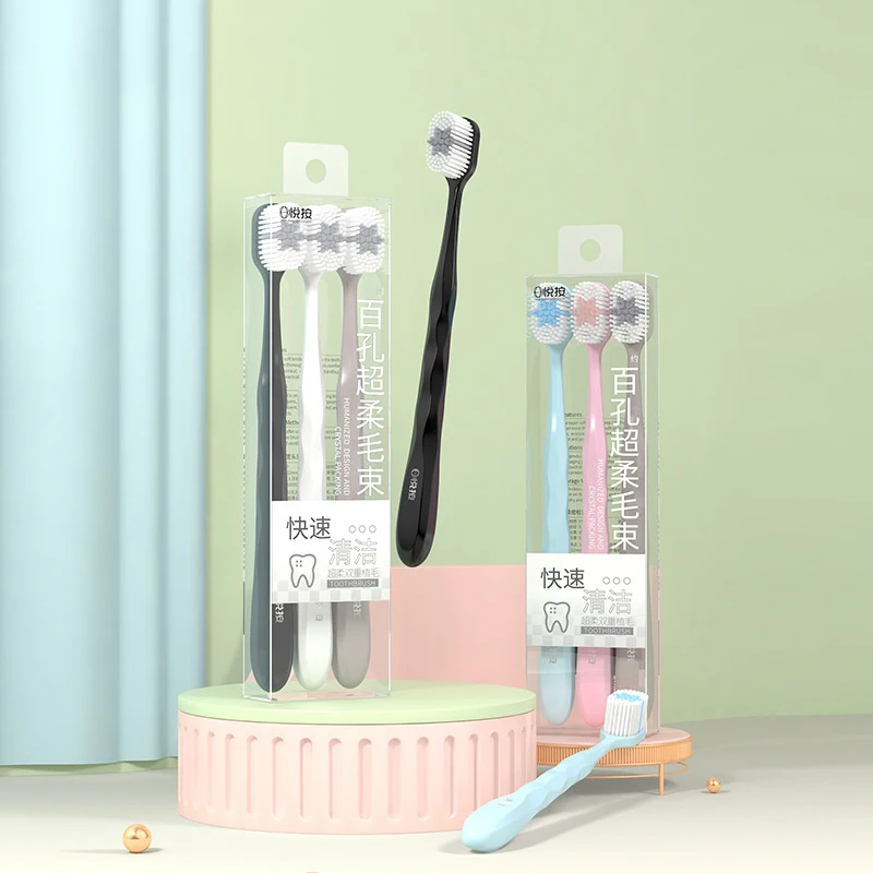 Adult household wide head soft bristled 3 PACKS toothbrush wholesale