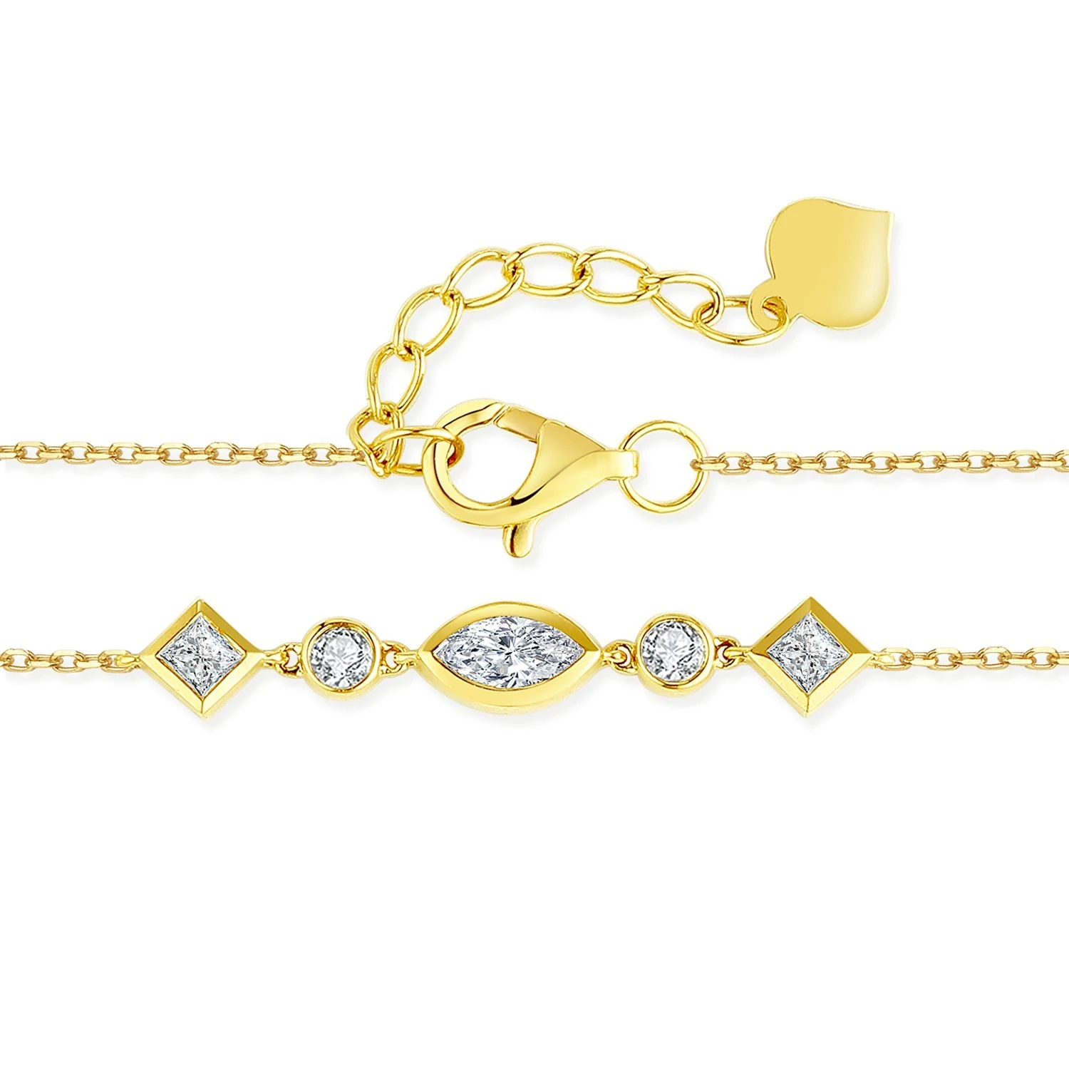 Abiding Five Stone Lab Created Diamond Bracelet Gold 14K Women Jewelry Minimalist Design Five Diamond Beads Bracelet for Gifts