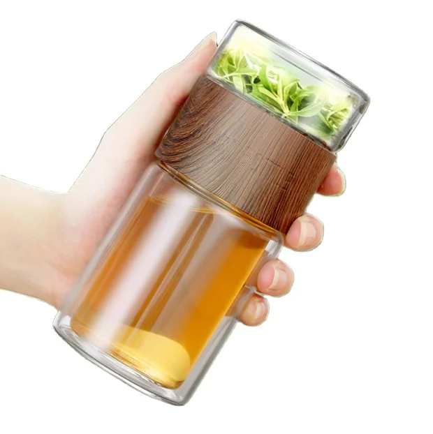 clear double wall water tea bottle separation filter travel glass bottles cup mug drinking bottle with infuser