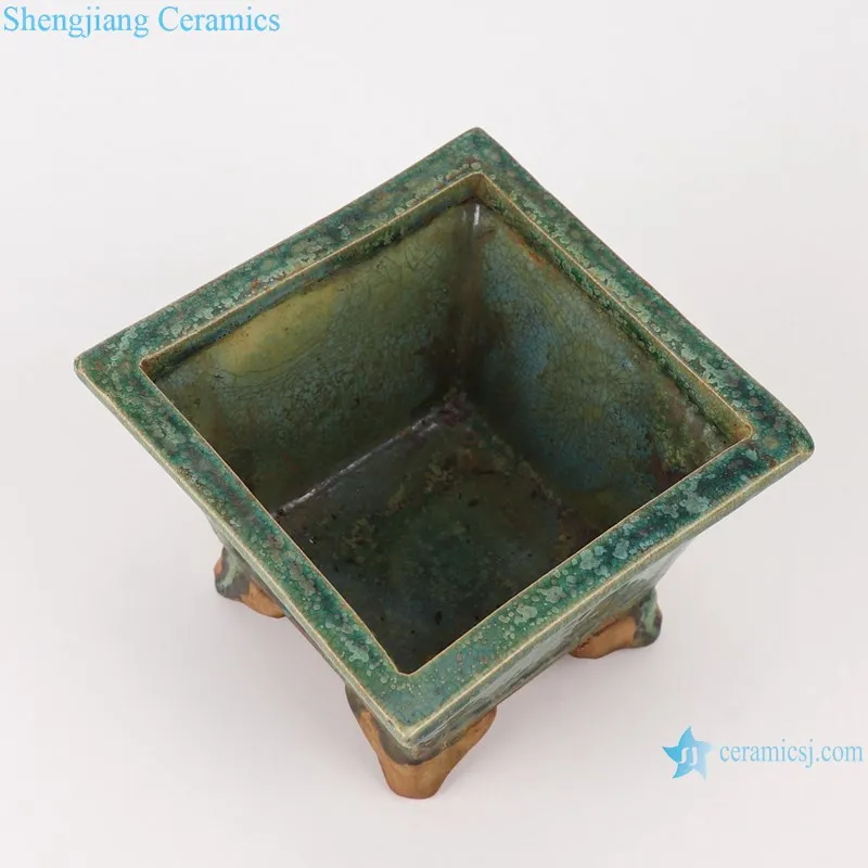 RZSP20  Antique Green Coarse Pottery  Small Size  square Shape Ceramic Planter Pottery