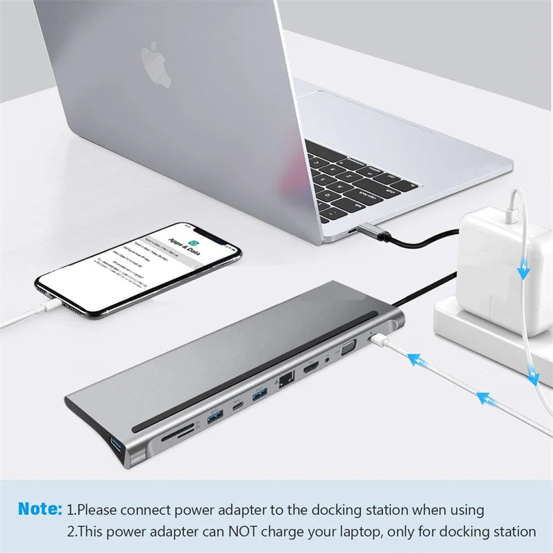 11-in-1 Type C Adapter High Speed docking Station Powered Charger 12 Ports USB C Hub for Type C Laptop Mobile Phone TV