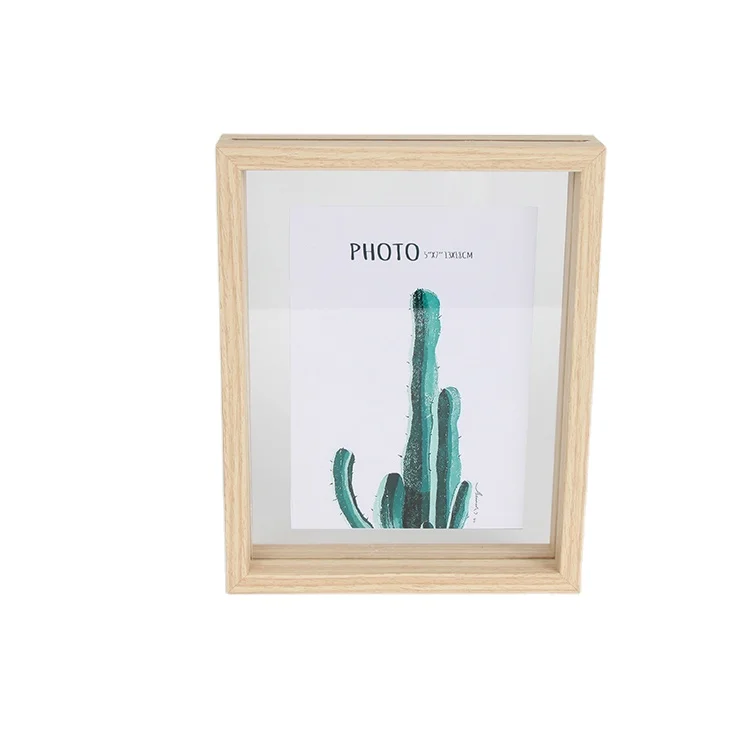 Acrylic 3D Shadow Box Frame Floating Wooden Photo Frame 5' 7' Natural Wood Double Sided Display Table Stand Made Glass MDF