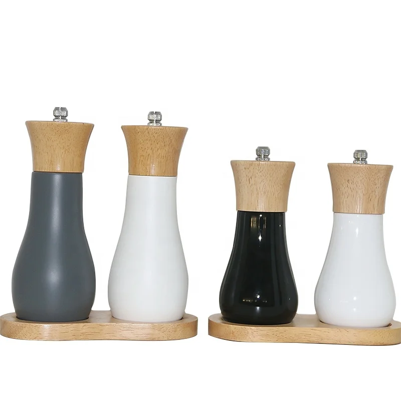 Classical Grinder SetsSalt and Pepper Shakers Manual 2pcs Wood Salt and Pepper Mills Set With Wood Holder