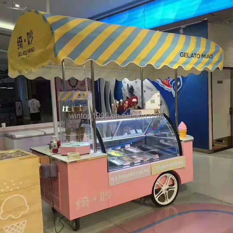 14 Trays Popular Street Application Gelato Cart Italian Ice Cream Push Cart with Wash Basin and Faucet Convenient Ice Cream Cart