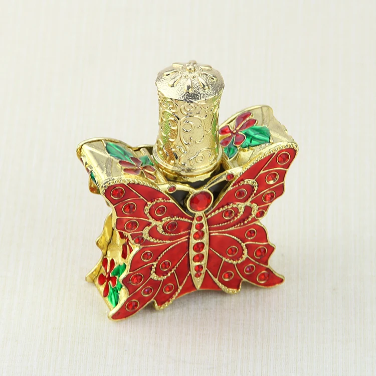 Unique Butterfly Shape Gorgeous Red Gemstone Decoration Luxury Dubai Arab Style Metal  Perfume Spray Bottle