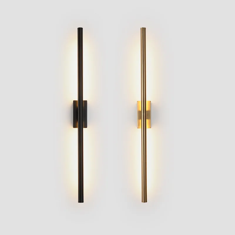 Modern Simple Linear Tube Background Opposite Bedside Foyer Corridor Black Gold Led Sconce Wall Lamp