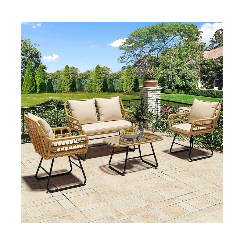 BSCI factory 4pcs patio furniture garden center sofa set natural poly rattan garden set