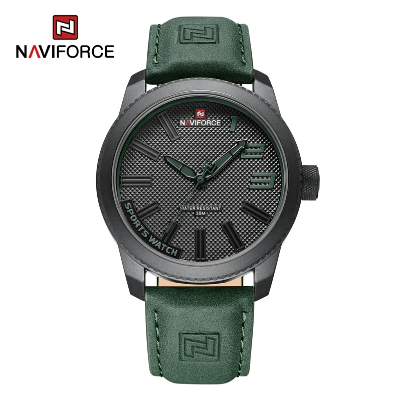 NAVIFORCE 9202L Men Wristwatches Top Brand Luxury Waterproof Man Watch Genuine Leather Sport Quartz Male Clock 9202