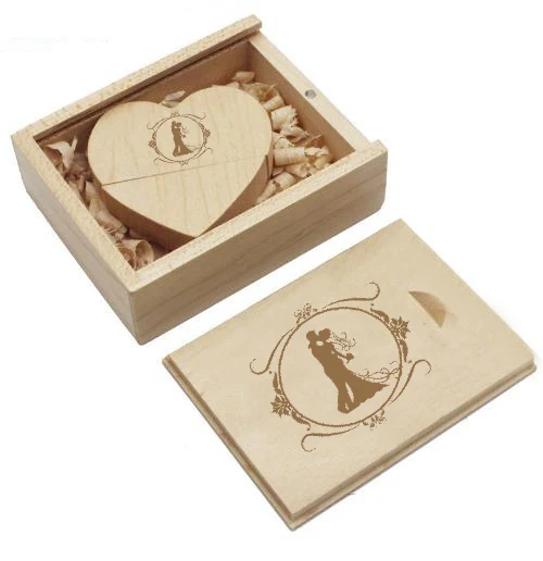 Свадебный Подарочный деревянный USB флеш-накопитель в форме сердца, фотография, Подарочная коробка, флеш-накопитель 2,0, 3,0, 1 ГБ, 4 ГБ, 8 ГБ, 16 ГБ, 32 ГБ, 64 ГБ, USB-карта памяти