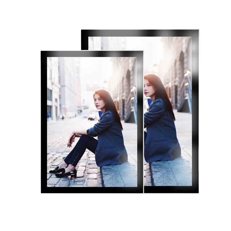 
Wall mounted single sided photo poster acrylic frame with SMD LED lighting source and magnet back acrylic light box 