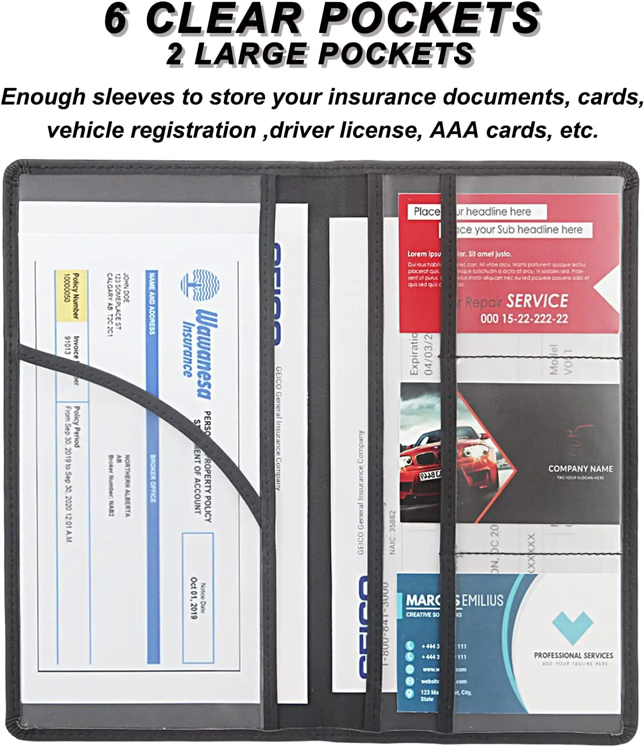 Custom Logo Car Insurance and Registration Card Holder, Automobile Essential Documents Wallet for Auto, Trailer, Truck