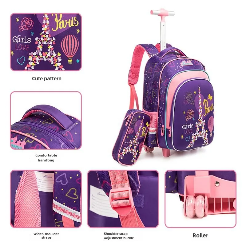 New Arrival Neutral Cartoon Three-Piece Pull Rod Hard Shell Backpack Set Cross-Border Primary School Students Breathable Design