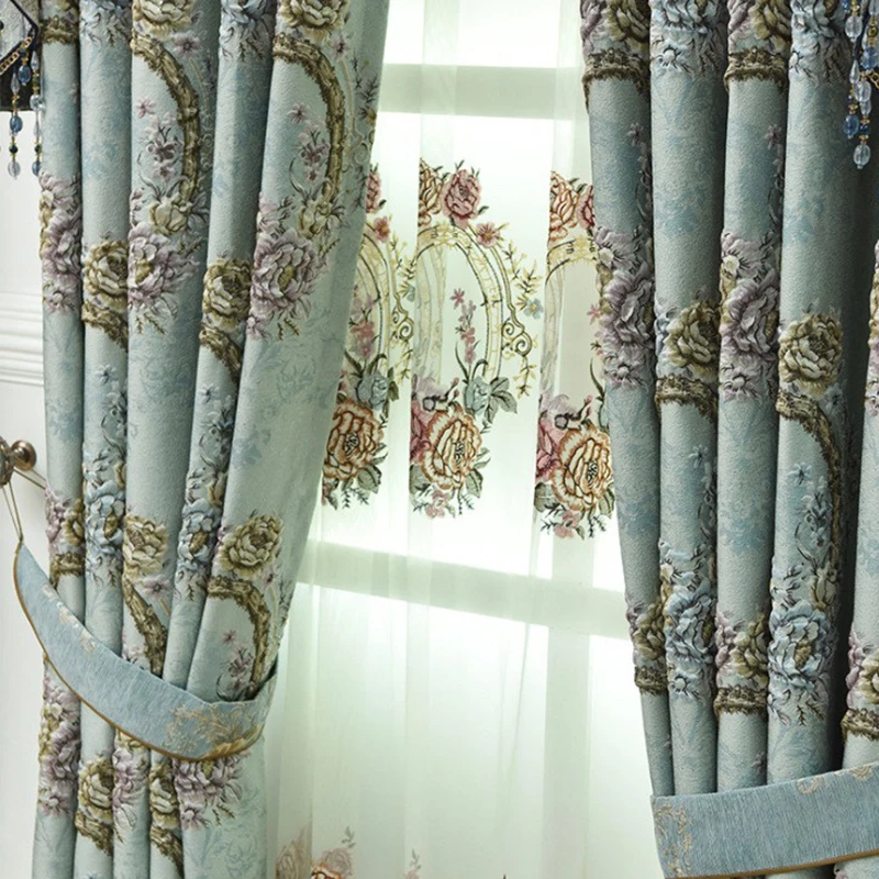 Chinese Professional European Style Luxury Curtains For Living Dining Room Bedroom Embroidered Curtains