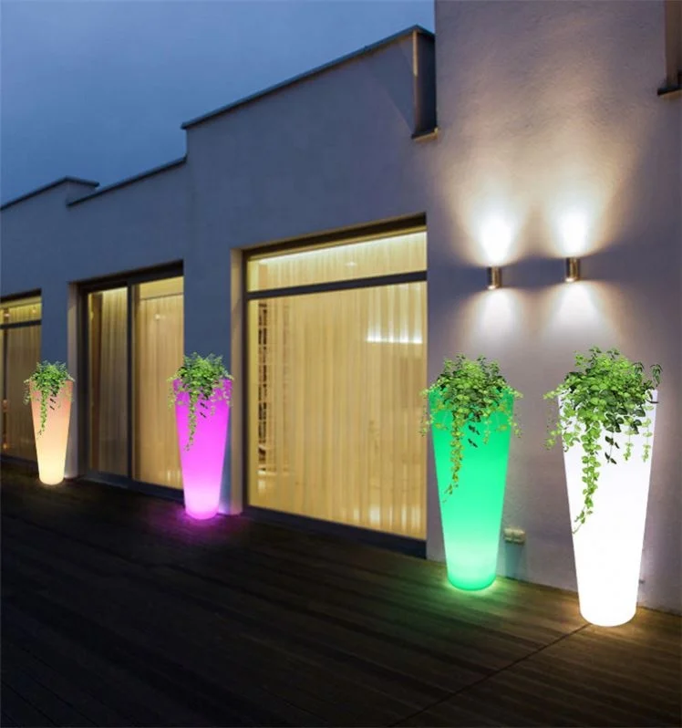 Factory price wholesale small plastic vases led color changing outdoor flower pots 16 GRB cheap plant pot