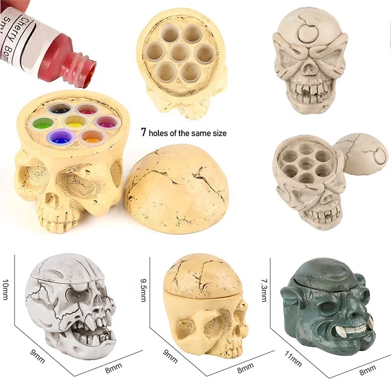 Tattoo Supply Hard Resin Skull Permanent Makeup Accessories Bloodsucker 7 Holes Tattoo Pigment Stand Ink Cup Holder