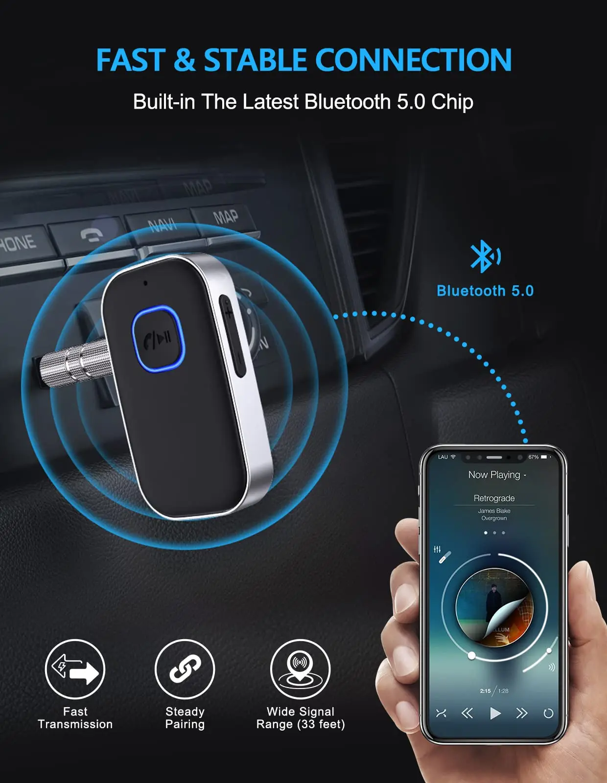 Автомобильный приемник Bluetooth 5 0 адаптер AUX с шумоподавлением музыкальный для дома