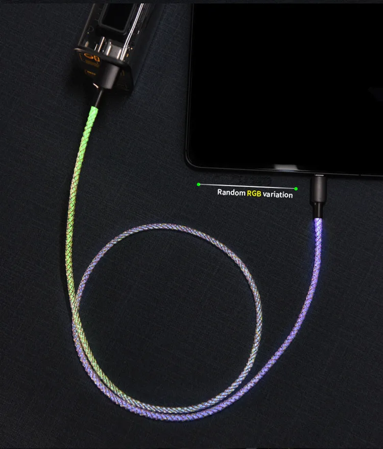 2022 new release RGB LED USB cable 6A 3ft LED Light Up Visible Flowing Charging Cords USB C Cable