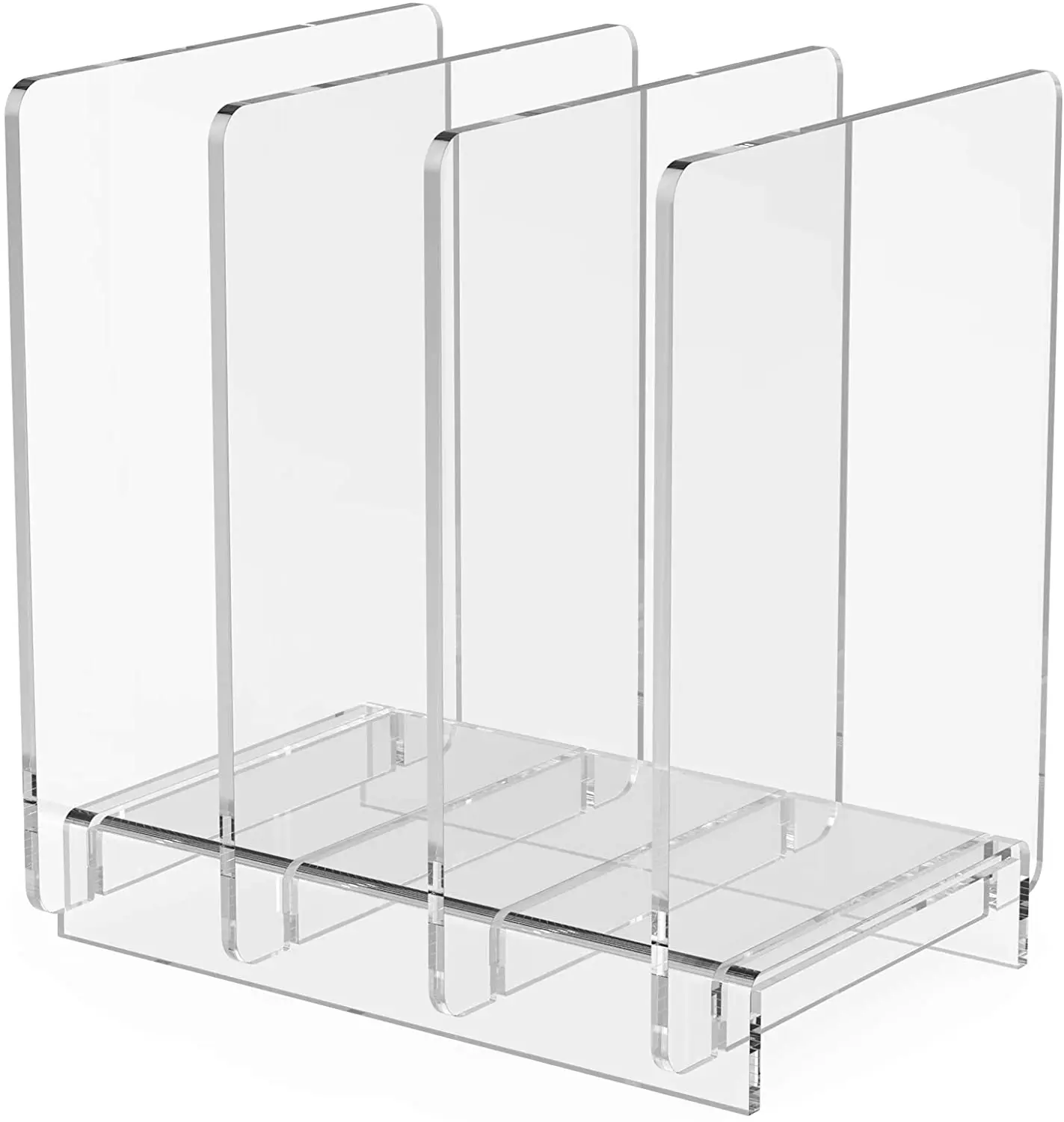 Clear Acrylic Magazine Holder and File Organizer Desk Standing Rack on Table Binders Mails Books and Vinyl
