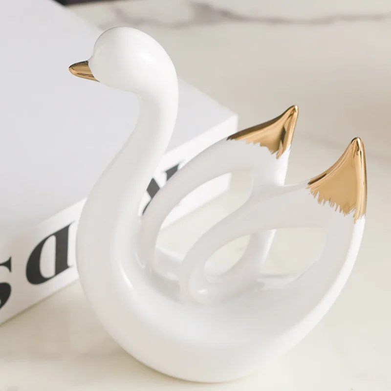 modern art creative animal  gold plated swan design ceramic home decor