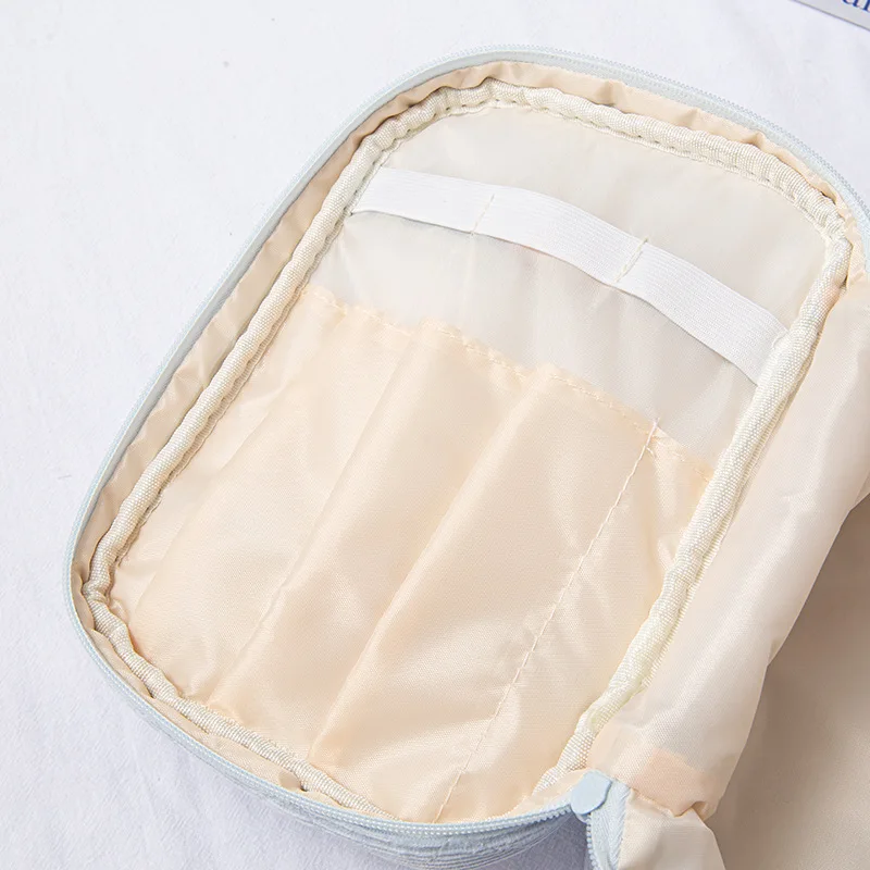 2024 Sim-party Handle Cute Pattern candy color Corduroy bag metal Zipper Cotton Makeup Cosmetic Bag For Girl