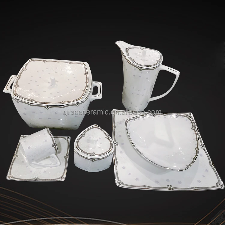 Personalized Design Fine Porcelain New Bone HP Square Shape 66pcs Dinner Set Ceramic Dinnerware Set For Egypet Pakistan
