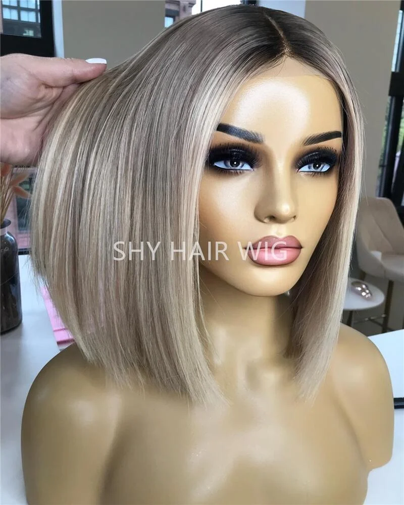 Luxury Design Natural Hairline 10 Inch Glueless Bob Blonde Wig With Brown Roots Raw Virgin Durable Hair Pelucas