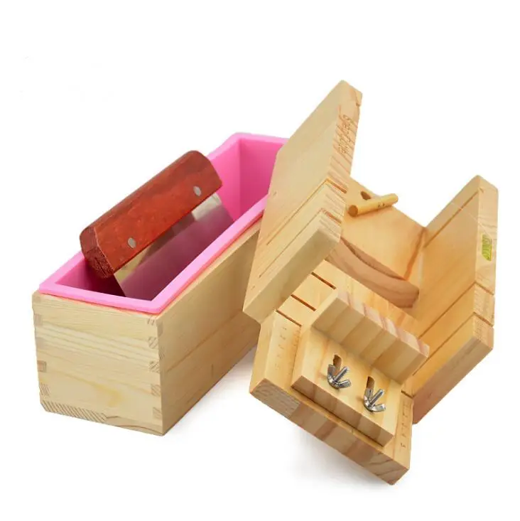 Silicone Soap Mold With Wooden Box Loaf Cake Maker Slicer Cutter Set for Handmade Soap Candle Molds