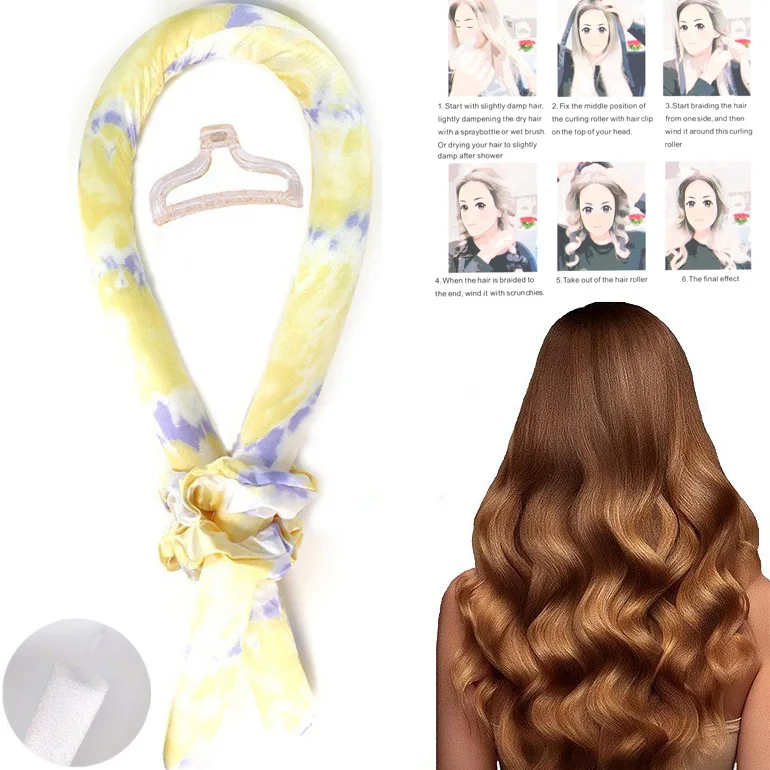 TikTok Hot Selling Curling Rods 100% Mulberry Silk Magic Curls Hair Foam Sponge Roller Heatless Curler With Scrunchies Set