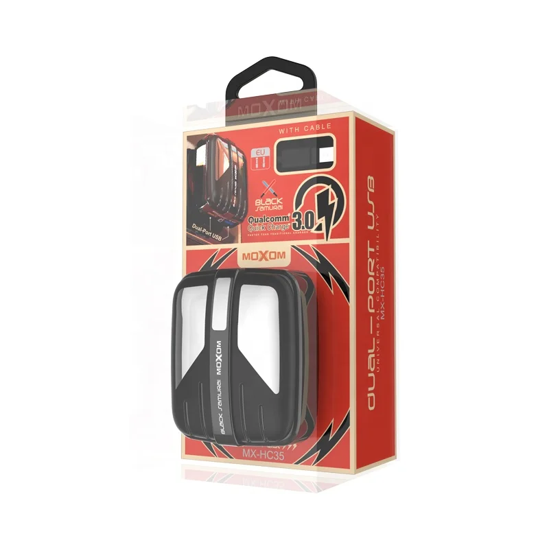 MOXOM New Design QC3.0 Fast Charging Phone Charger 2 USB Ports Wall Charger Plug EU UK For Samsung S10