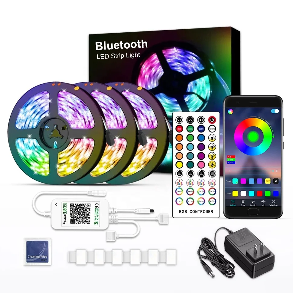 Декоративная музыкальная Светодиодная лента BT App, 5 м, 10 м, 15 м, дистанционное управление, умная гибкая светодиодная лента 5050 RGB