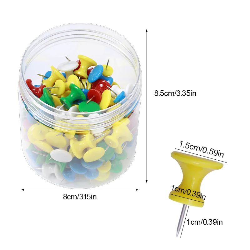 100Pcs Multi Color Push Pins For Plastic Framed Cork Pin Notice Memo Board Display Board School Stationery Supplies