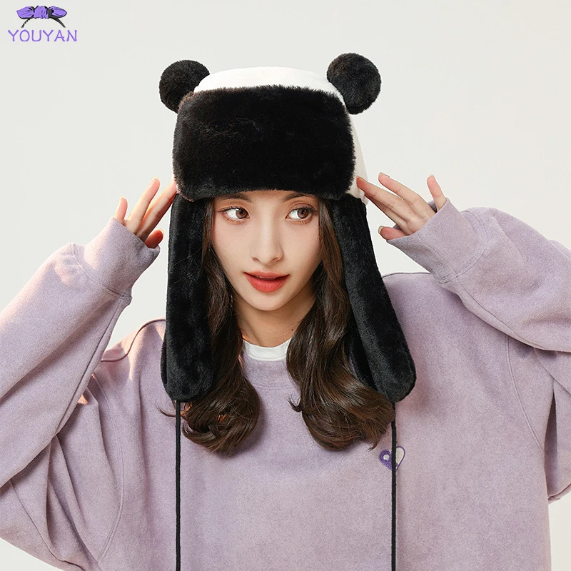 Winter Thickened Ear Protection Autumn Cartoon Bear Ear Lamb Beanie Hat Mask Scarf Kid Women Warm Hats