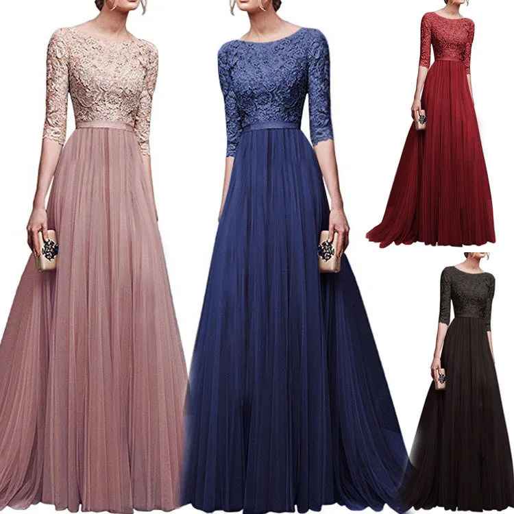 Hot Sale 2021 Women party dresses Chiffon Fabric Off Shoulder Evening Dress High Waist Prom Grown Patchwork