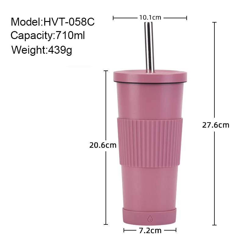 2024 new 710ml stainless steel straw tumbler women ceramic liner milk tea tumbler non-slip portable straw insulation tumbler