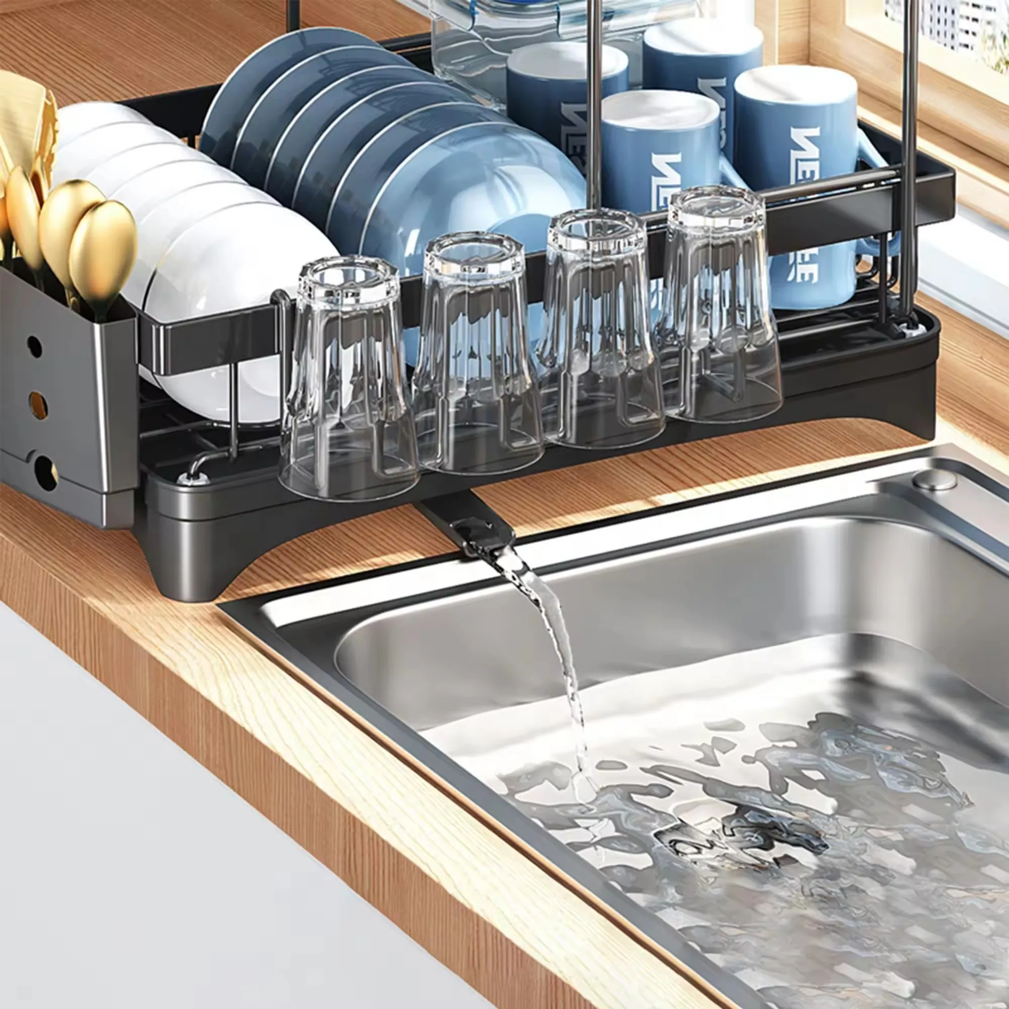 Hot Selling Metal Dish Drainer Organizer Rack Drainer Dish Rack Dish Drying Rack With Cutting Board Holder