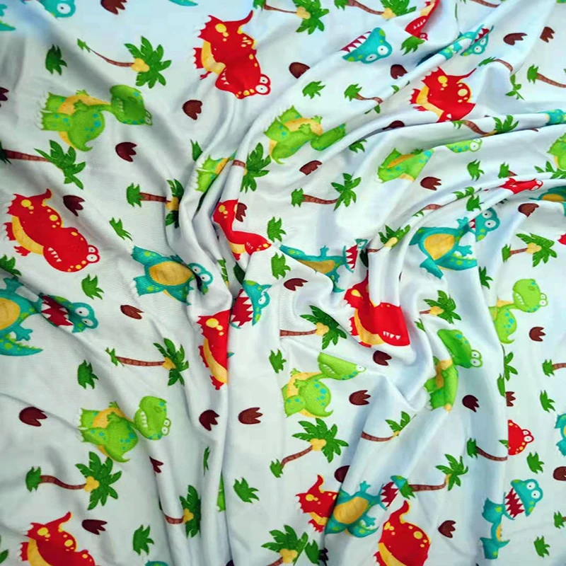 Kids Dino Style Custom Printed Bamboo Jersey Knit Lycra Fabric For Wholesale
