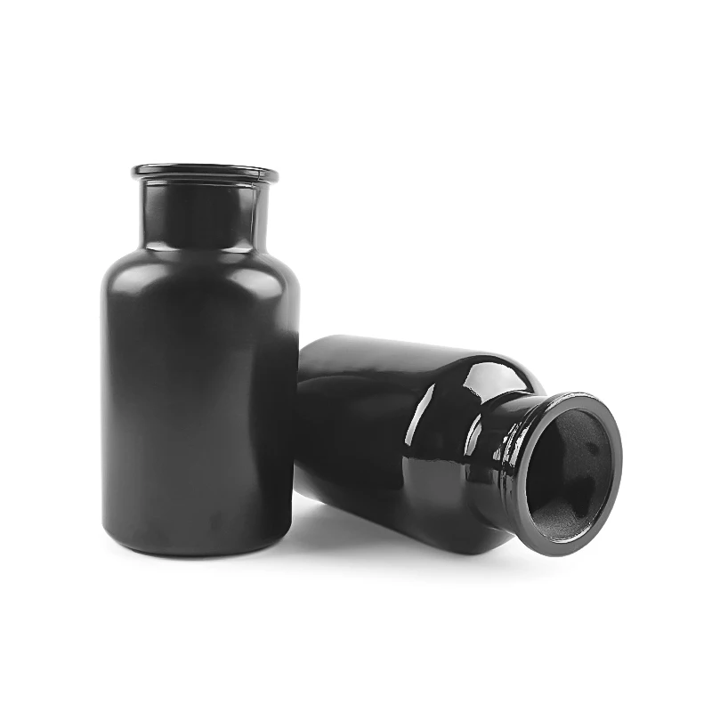 250ml 8oz Black Glass Apothecary Jar With Glass Lids