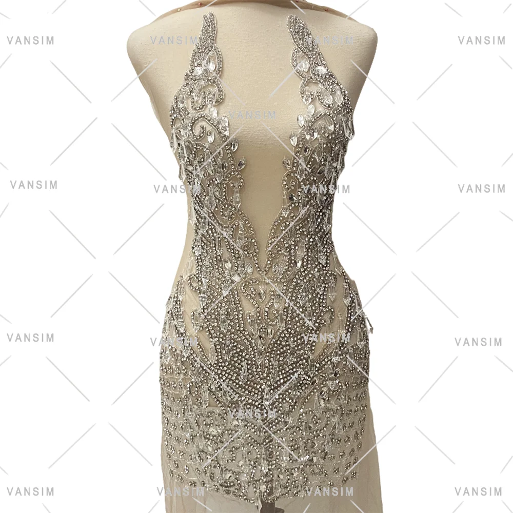 crystal diamond stone embellishment New Silver Ice drop bead pendant prom dress rhinestone bodice applique