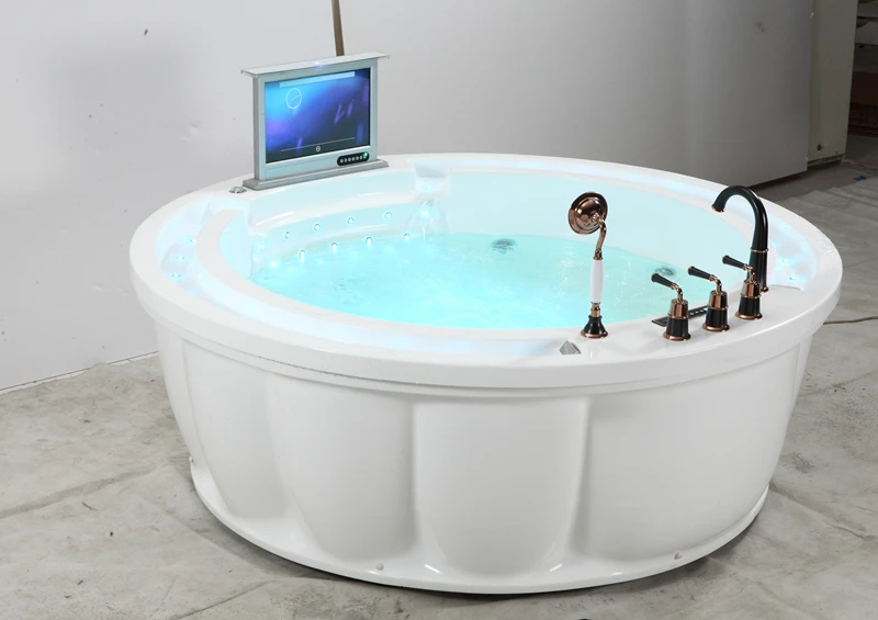 Double round whirlpool tub freestanding whirlpool circle massage bathtubs jet whirlpool bathtub with tv
