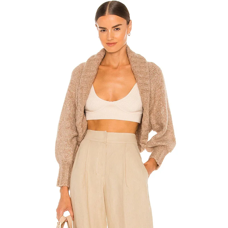 New style custom women irregular lantern sleeve knitting cardigan jacket