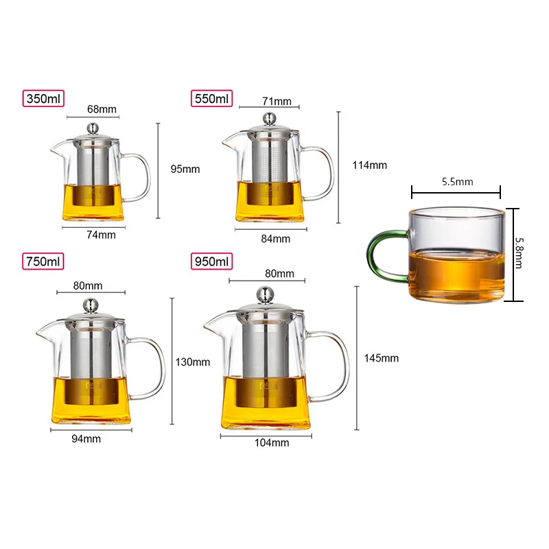 Resistant Glass Teapot with Stainless Steel Infuser and Lid Stovetop Safe Loose Leaf Tea Maker Glass Tea Kettle