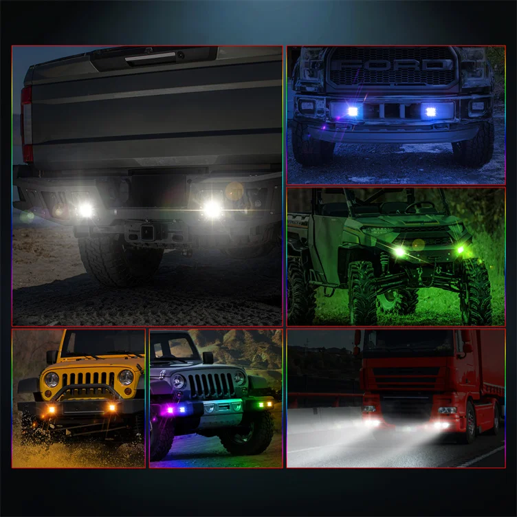 Nova Auto Music App Control Flush Mount RGB And White Led Pod Lights With Halo Ring