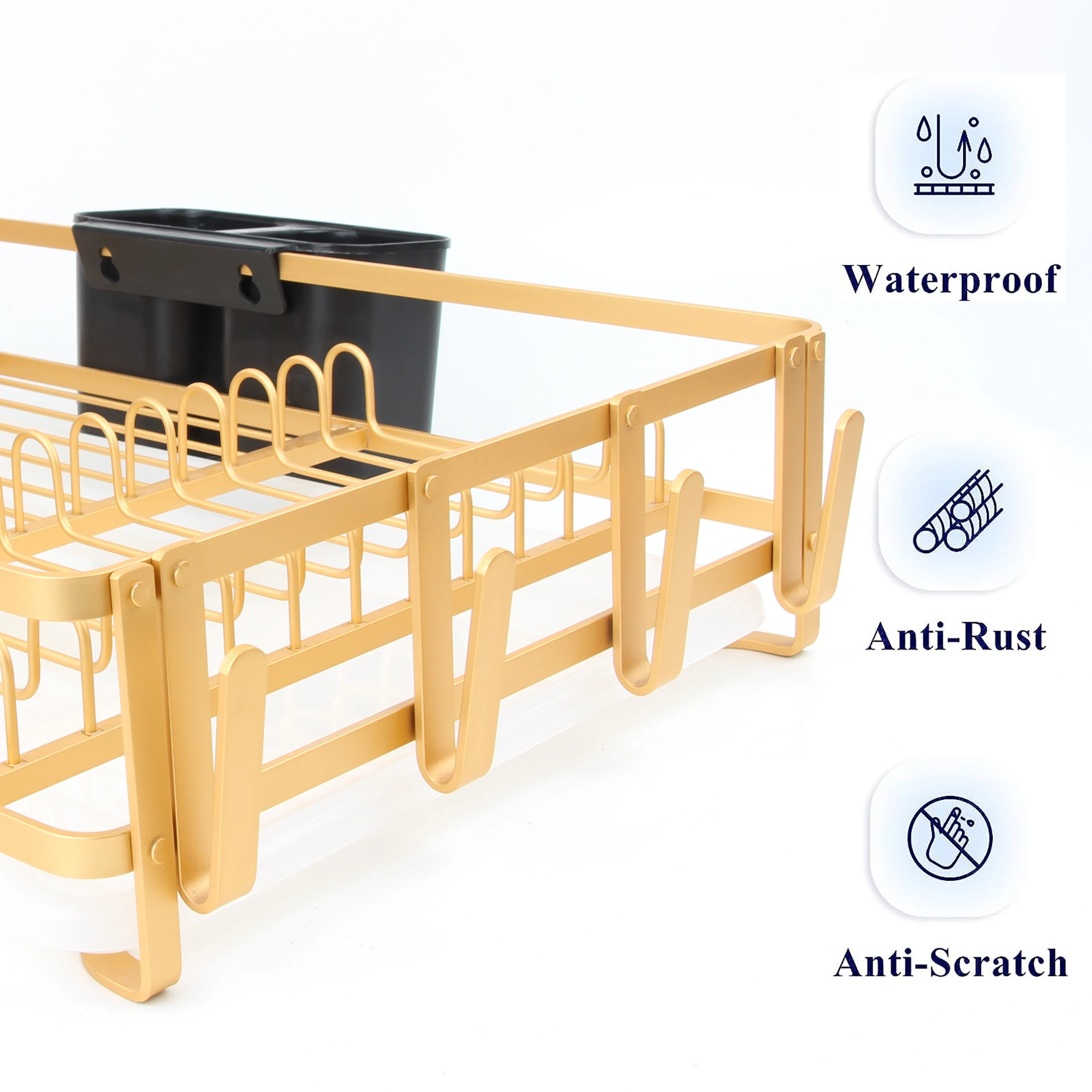 Kitchen counter Aluminum Rust Proof Dish Drying Drainer Rack with Drainboard