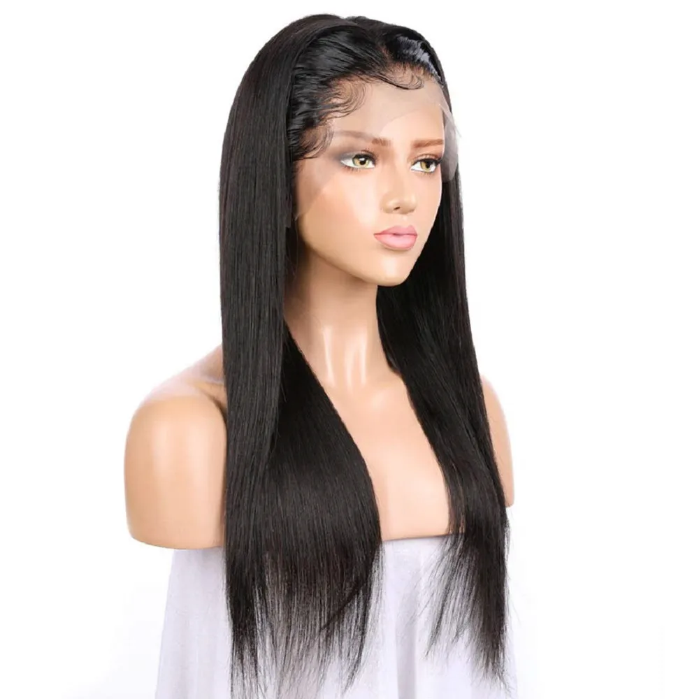 Natural Brazilian Smooth Straight 150% Density Human Hair Wigs Pre Plucked Hairline 13x6 Transparent HD Lace Frontal Wig
